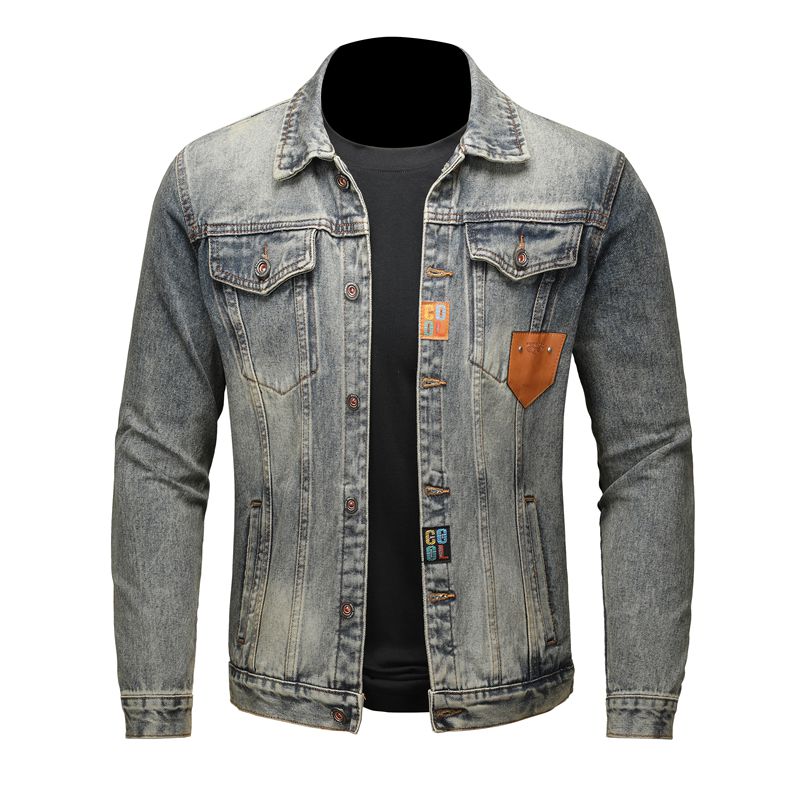 Stylish Men's Denim Jacket for Winter Fashionable Distressed Zip-Up Coat with Back Printing New Condition