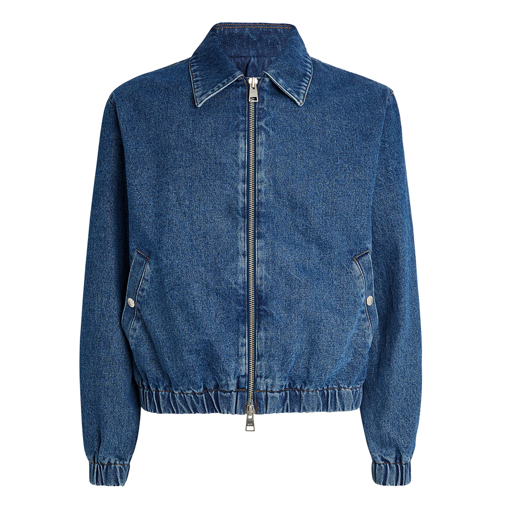 Men's Custom Logo Hardware Denim Jacket Classic Casual Style with Two-Way Zip Closure 2 Waist & 2 Interior Pockets Regular Fit